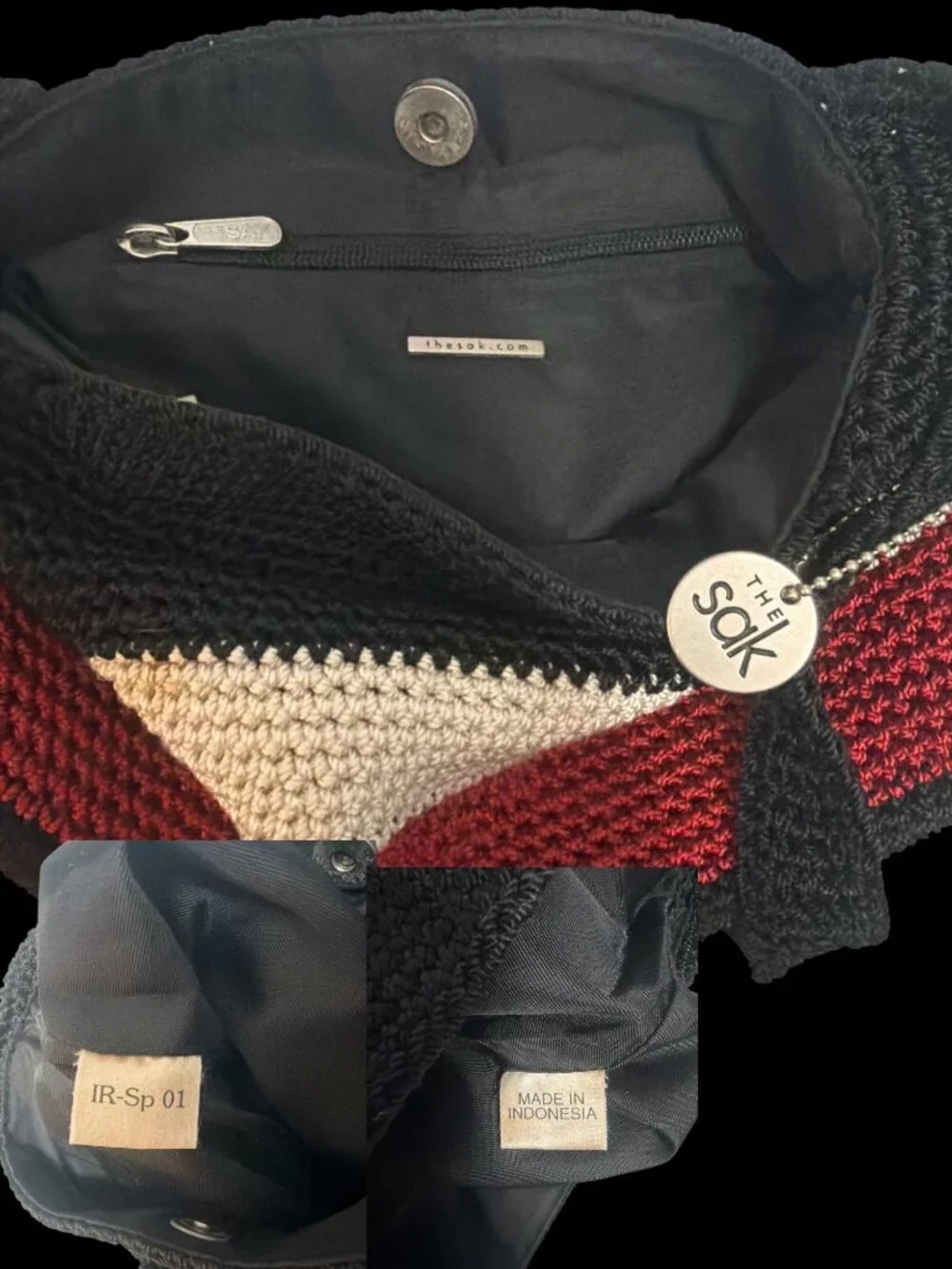 The Sak Hobo Shoulder Bag Black Red Beige Crocheted Slouchy Tote Casual Boho - Picture 7 of 7
